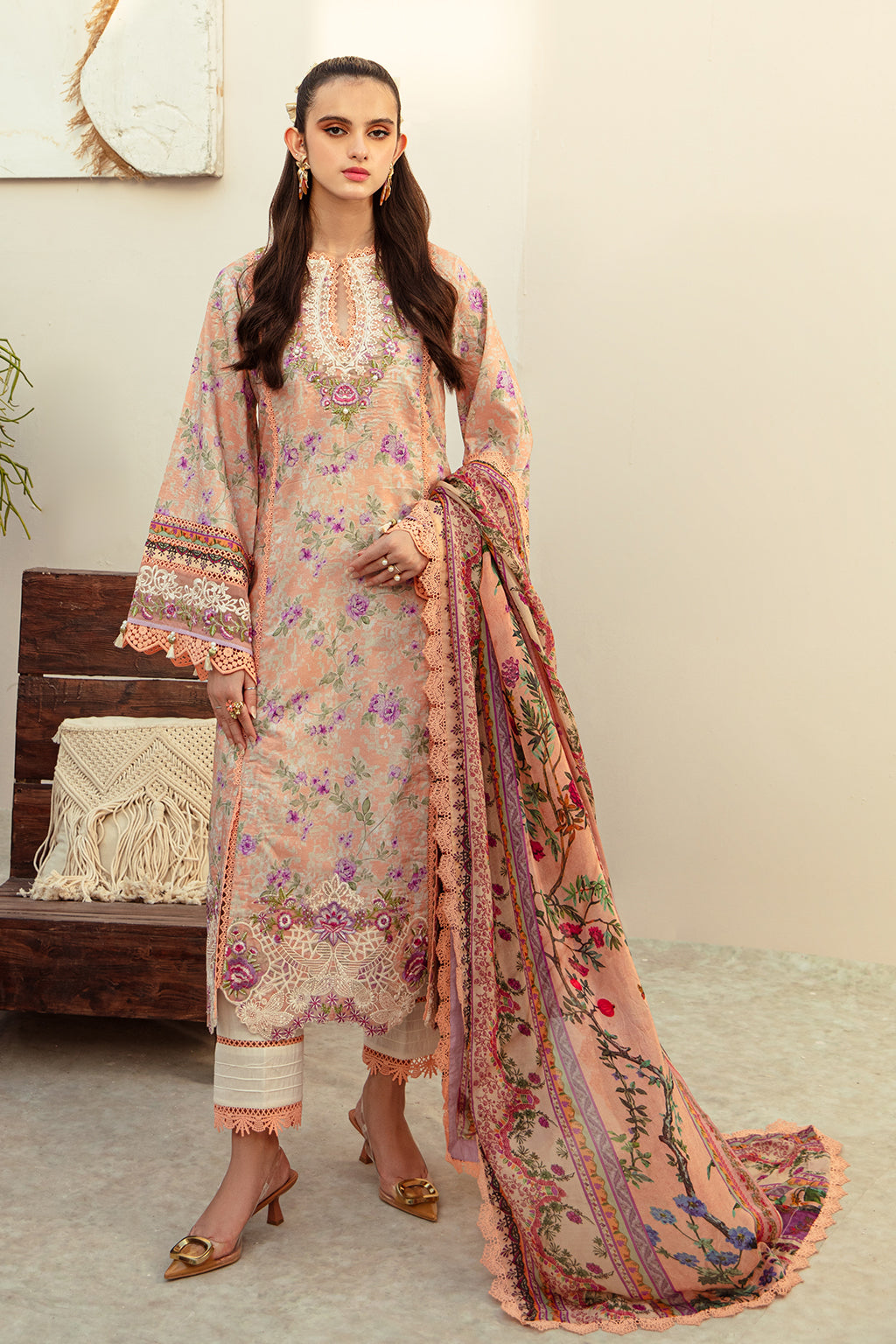 AJR Couture | Alif Affordable Lawn 24 | CORAL BLUSH - House Of Anaya