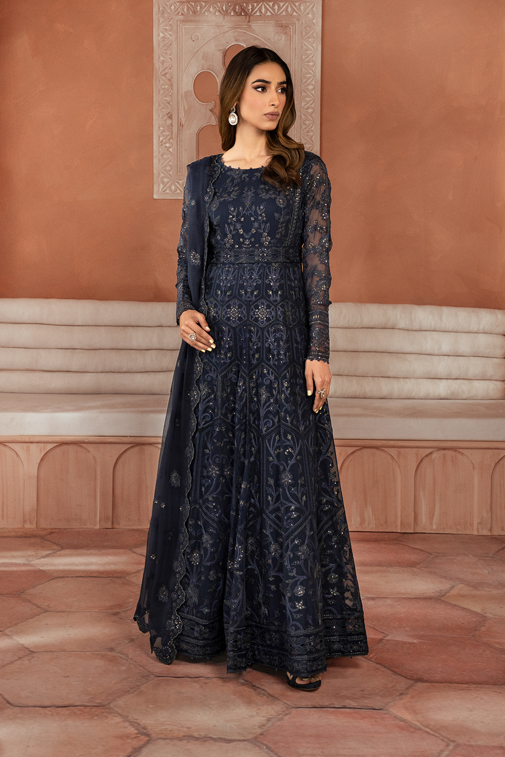 Iznik | Chiffon Kari | ICK-07 Embroidered Chiffon - House Of Anaya