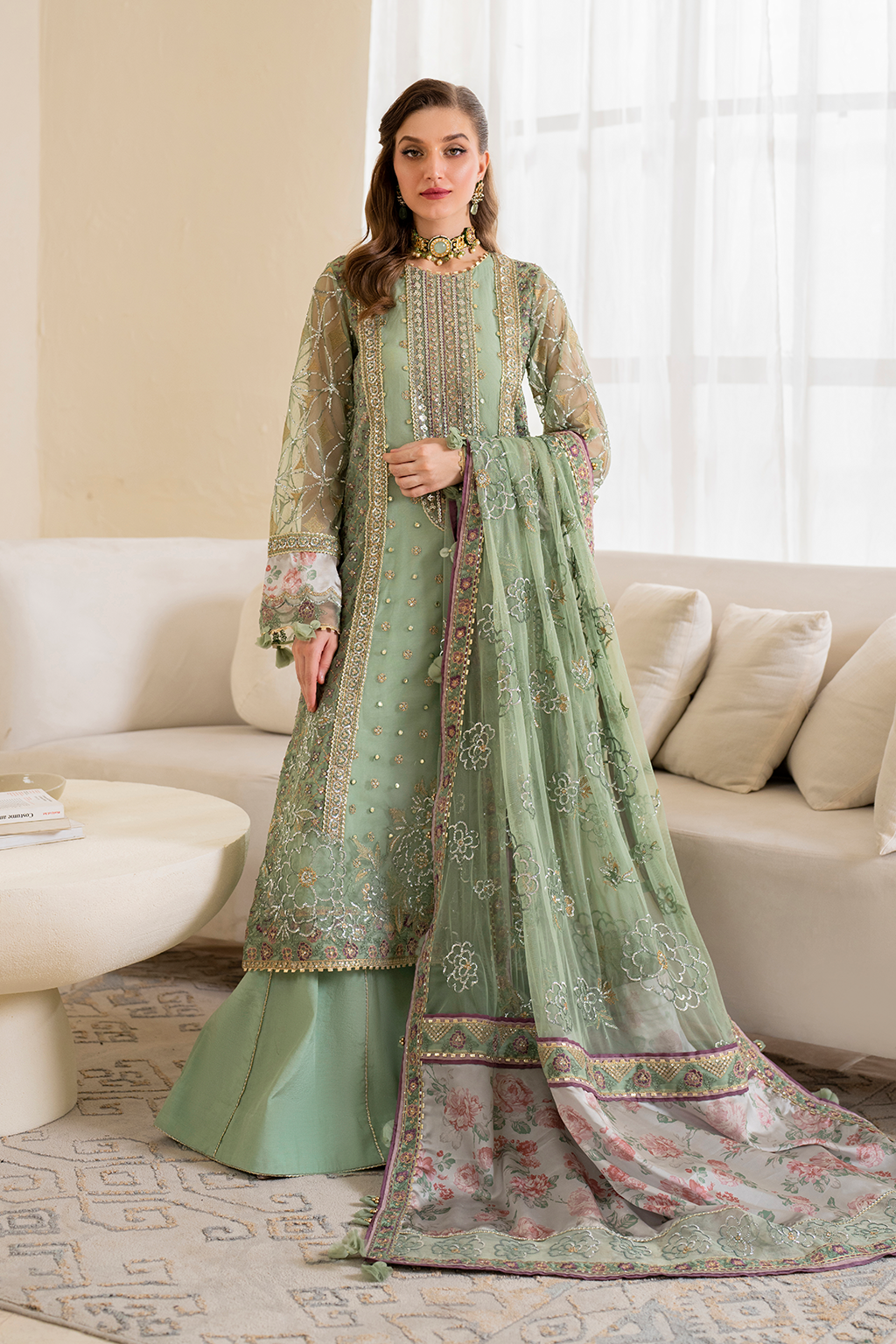 Iznik | Chinnon Chiffon | CC-41 Embroidered Net - House Of Anaya