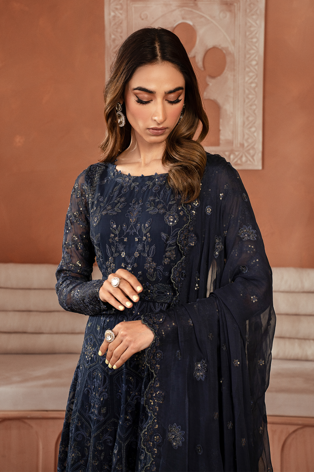 Iznik | Chiffon Kari | ICK-07 Embroidered Chiffon - House Of Anaya