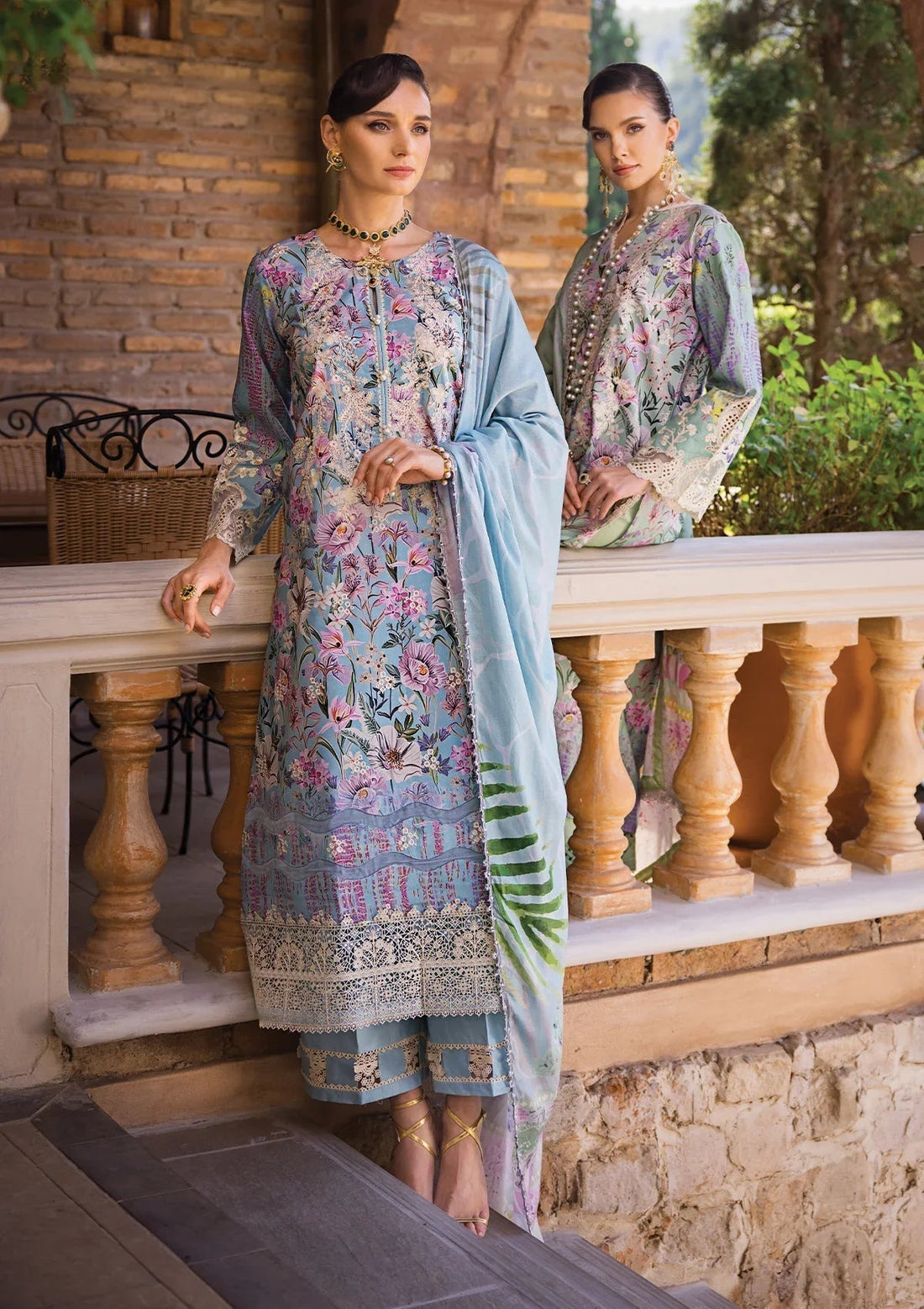 Elaf Premium Print Chikankari Lawn  3Pc Suit ECT-03A OCEAN BLUE