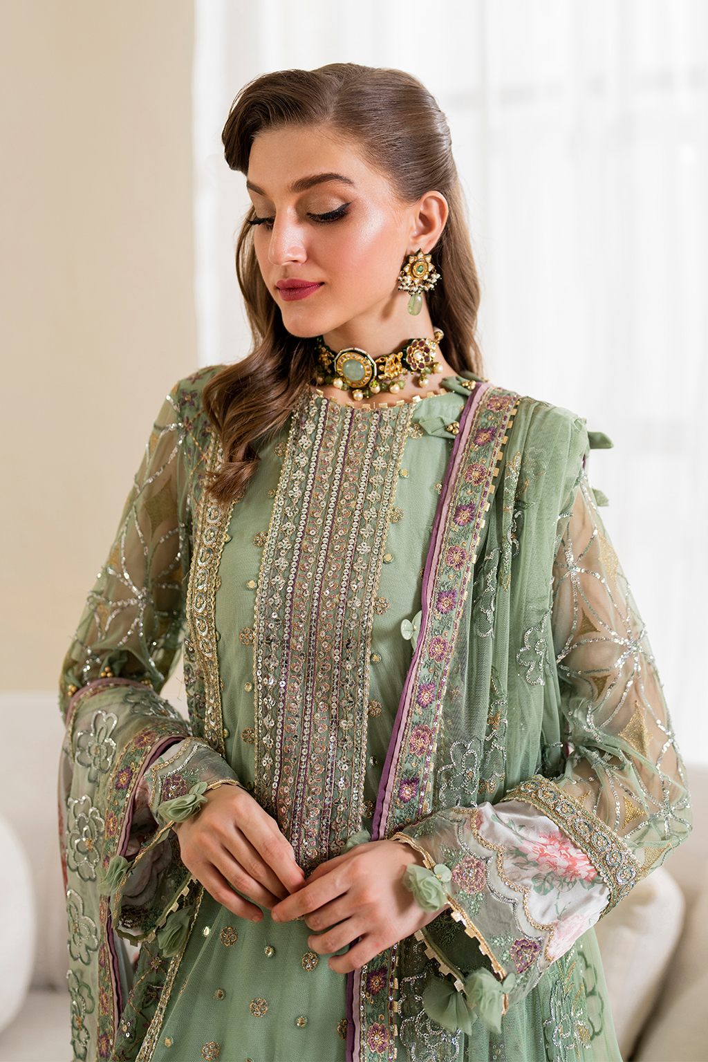 Iznik | Chinnon Chiffon | CC-41 Embroidered Net - House Of Anaya