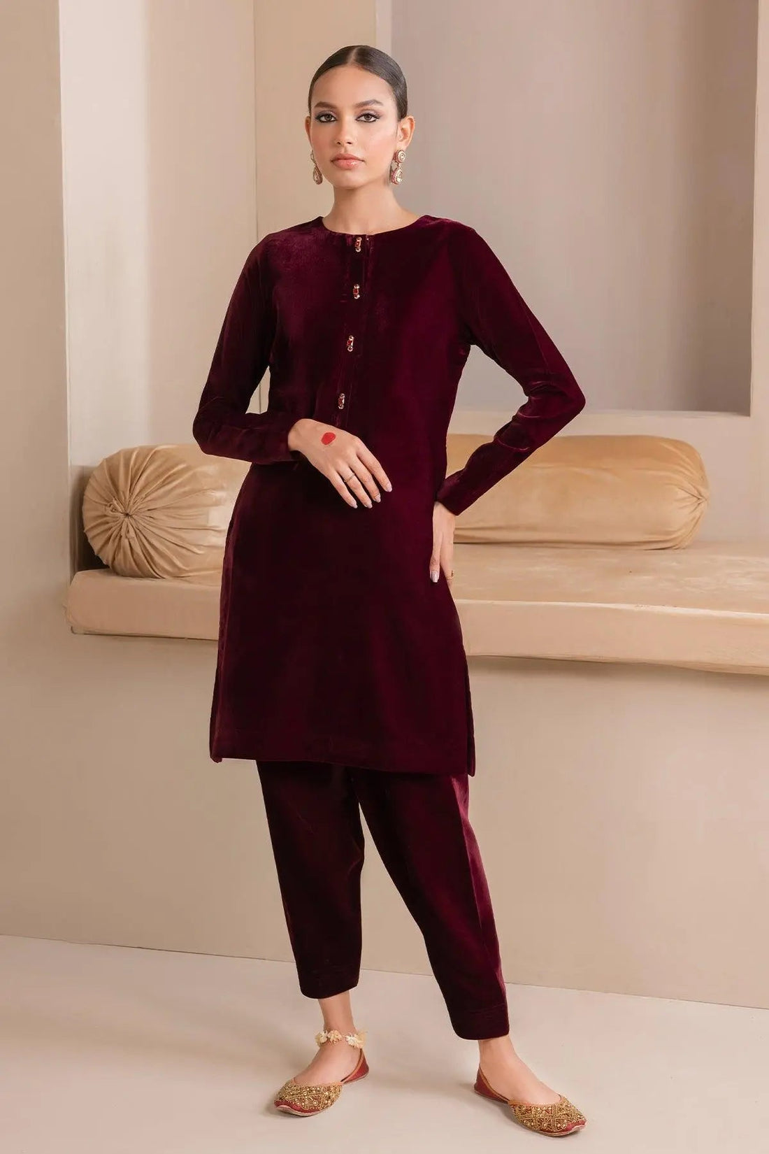 SOLID VELVET SUIT PR-850 - House of Zarish