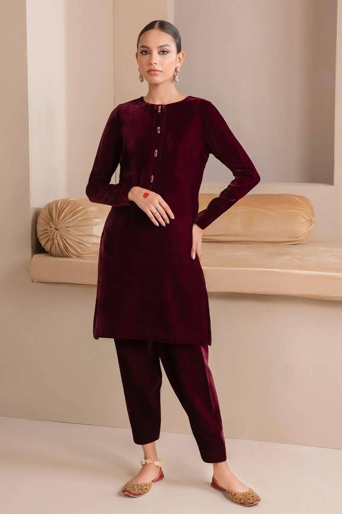 SOLID VELVET SUIT PR-850 - House of Zarish