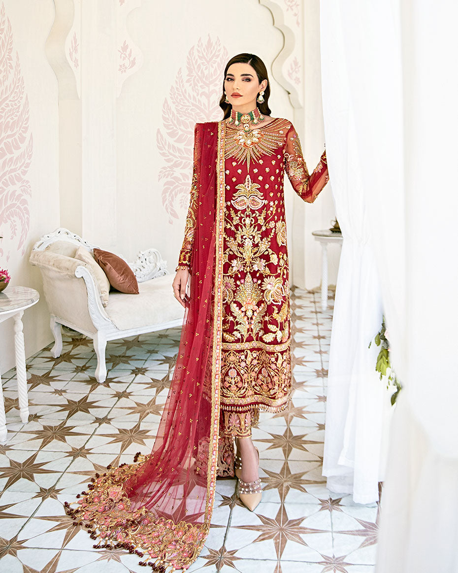 Gulaal | Wedding Formals | Rouge Embroidered Net 3-Piece Suit WS-06 - House Of Anaya