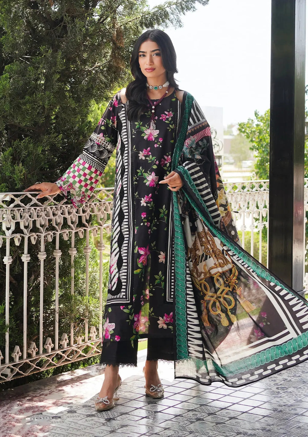 Elaf Premium | Printed Collection 24 | EEP-02A - Dark Floral - House Of Anaya