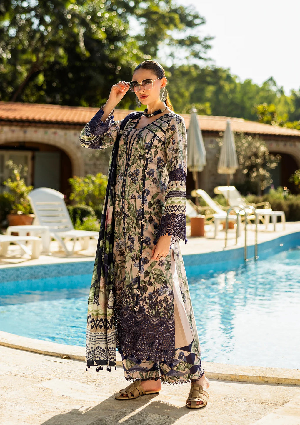 Elaf Premium | Print Chikankari 25 | ELK-08B AZZURRO