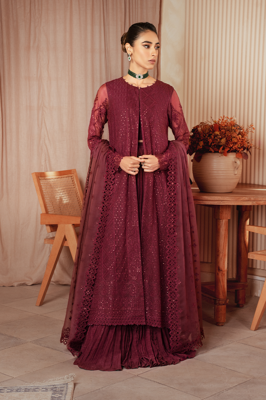 Iznik | Chiffon Kari | ICK-01 Embroidered Chiffon - House Of Anaya