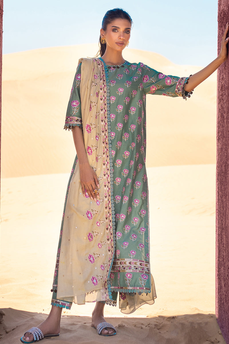 Cross Stitch | Eid Lawn 24 | CHARTREUSE GOLD - House Of Anaya