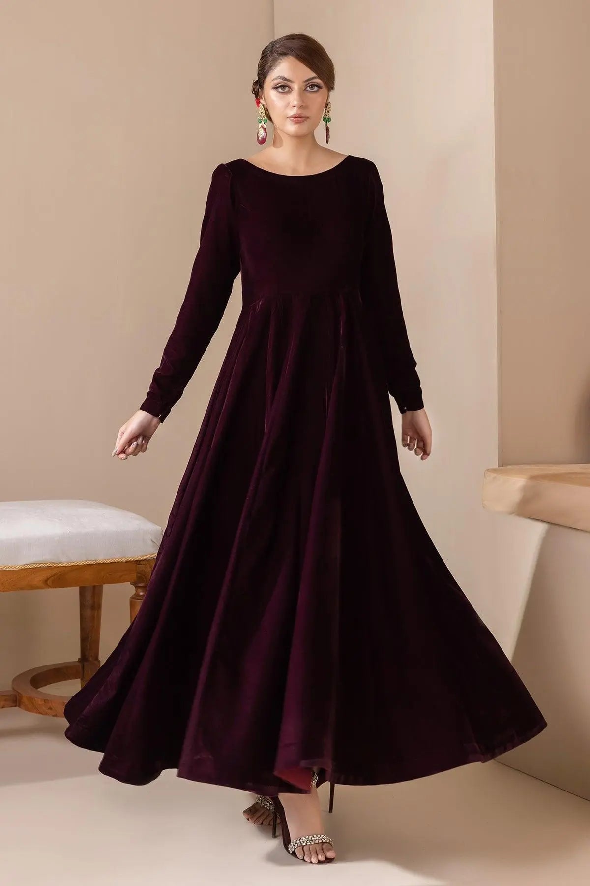 SOLID VELVET FROCK PR-854 - House of Zarish