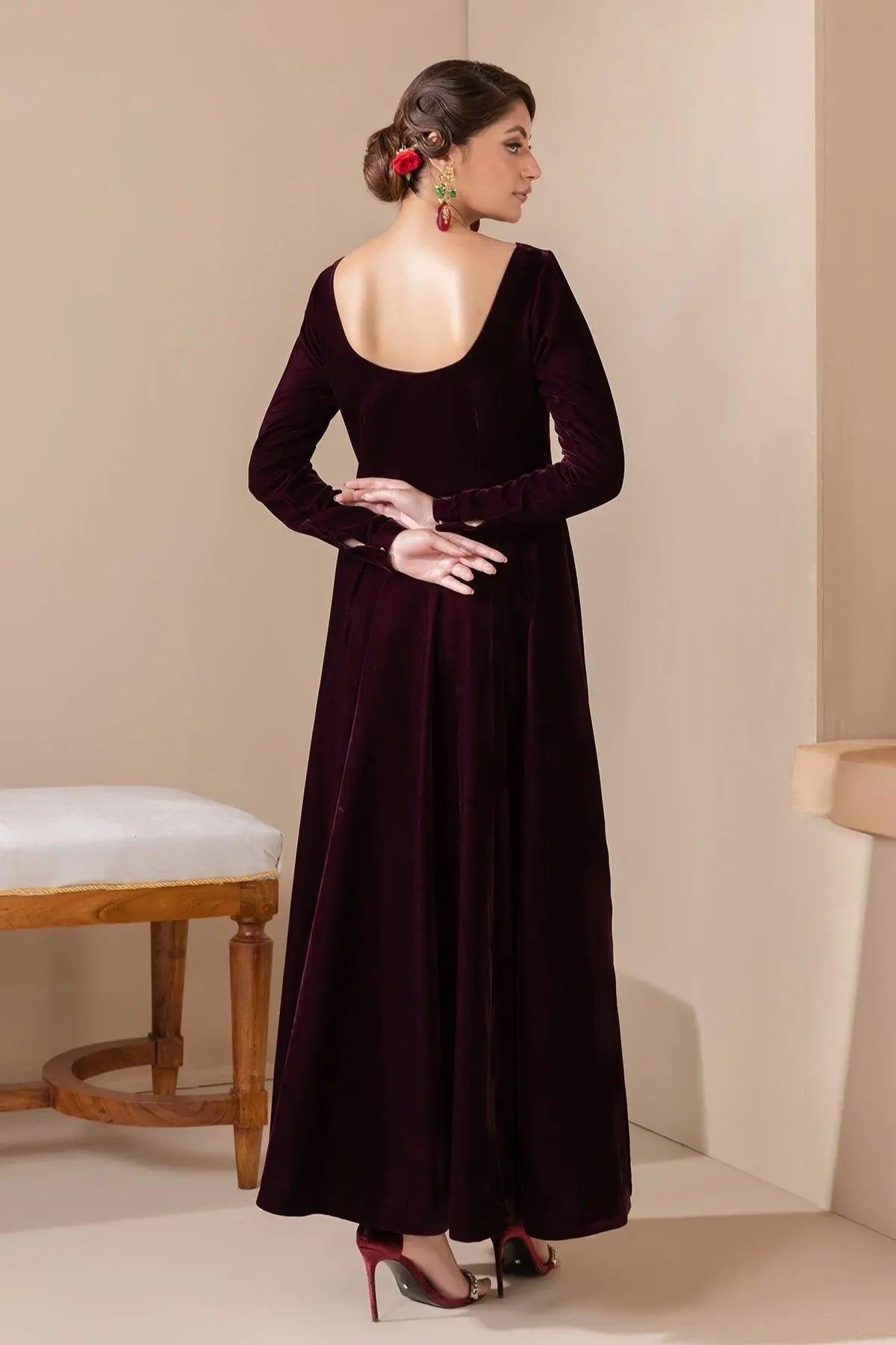 SOLID VELVET FROCK PR-854 - House of Zarish