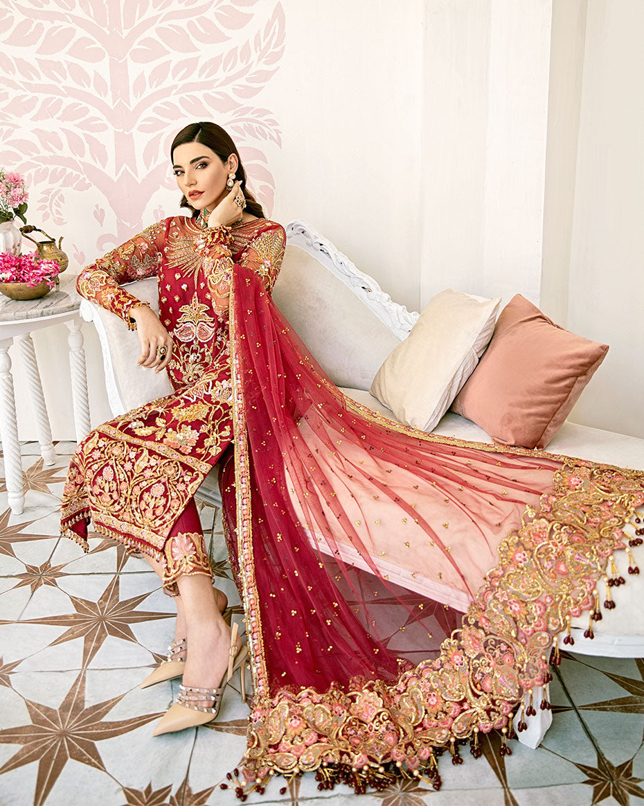 Gulaal | Wedding Formals | Rouge Embroidered Net 3-Piece Suit WS-06 - House Of Anaya