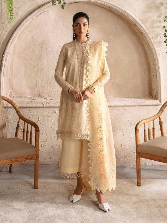 Afrozeh Cascade Embroidered Luxury Lawn 3Pc Suit - Claire - House Of Anaya