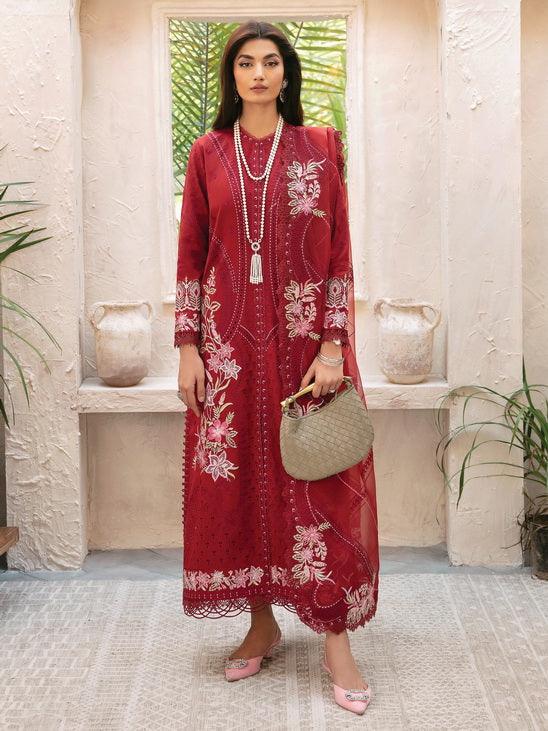 Afrozeh Cascade Embroidered Luxury Lawn 3Pc Suit - Emery - House Of Anaya