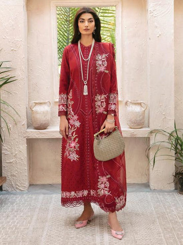 Afrozeh Cascade Embroidered Luxury Lawn 3Pc Suit - Emery - House Of Anaya