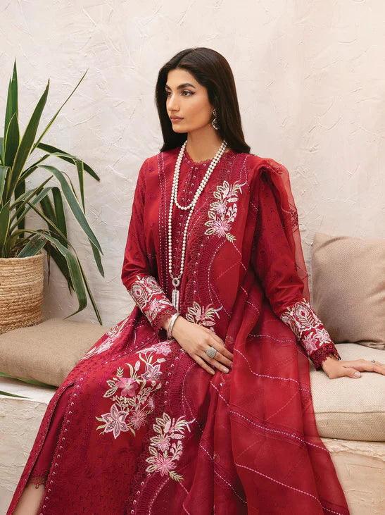 Afrozeh Cascade Embroidered Luxury Lawn 3Pc Suit - Emery - House Of Anaya
