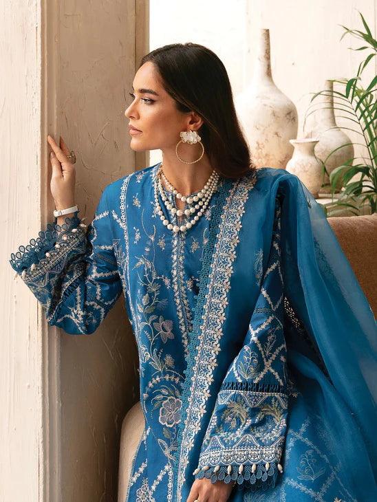 Afrozeh Cascade Embroidered Luxury Lawn 3Pc Suit - Amelia - House Of Anaya
