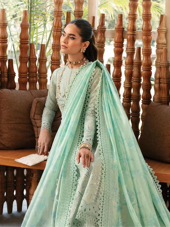 Afrozeh Cascade Embroidered Luxury Lawn 3Pc Suit - Willow - House Of Anaya