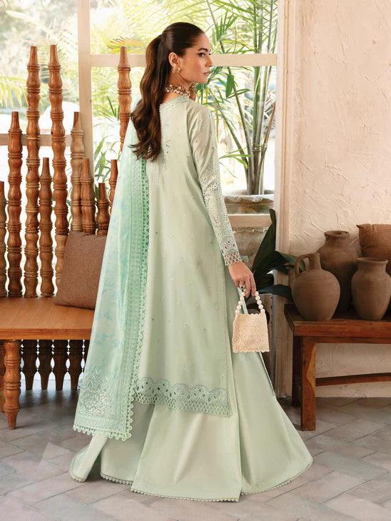 Afrozeh Cascade Embroidered Luxury Lawn 3Pc Suit - Willow - House Of Anaya