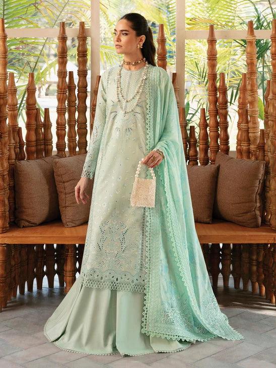 Afrozeh Cascade Embroidered Luxury Lawn 3Pc Suit - Willow - House Of Anaya