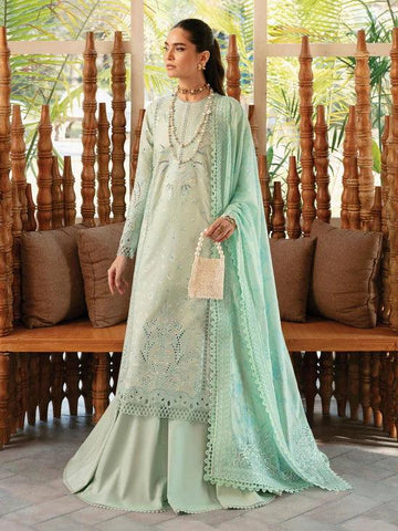 Afrozeh Cascade Embroidered Luxury Lawn 3Pc Suit - Willow - House Of Anaya