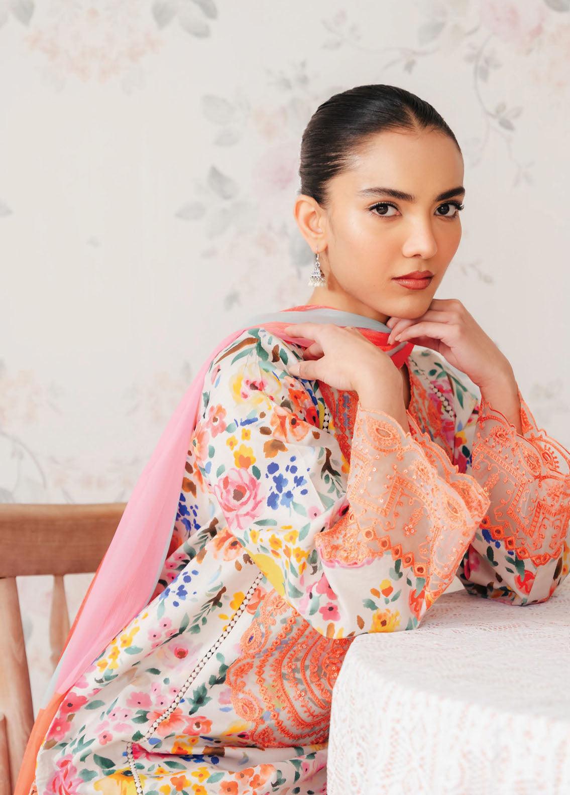 Afrozeh The Floral Charm Embroidered Lawn 3Pc Suit AL-24-V1-06 - House Of Anaya