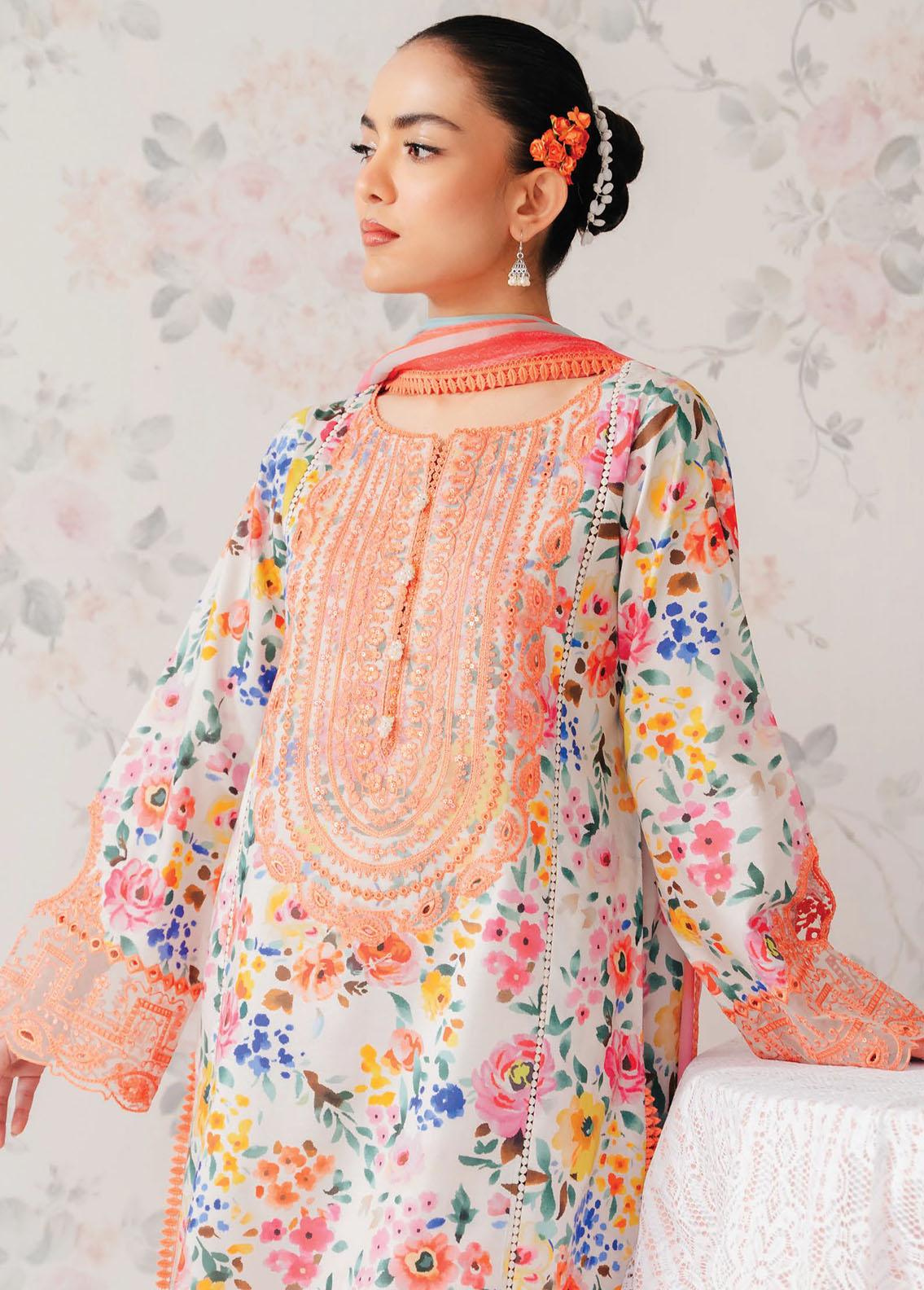 Afrozeh The Floral Charm Embroidered Lawn 3Pc Suit AL-24-V1-06 - House Of Anaya