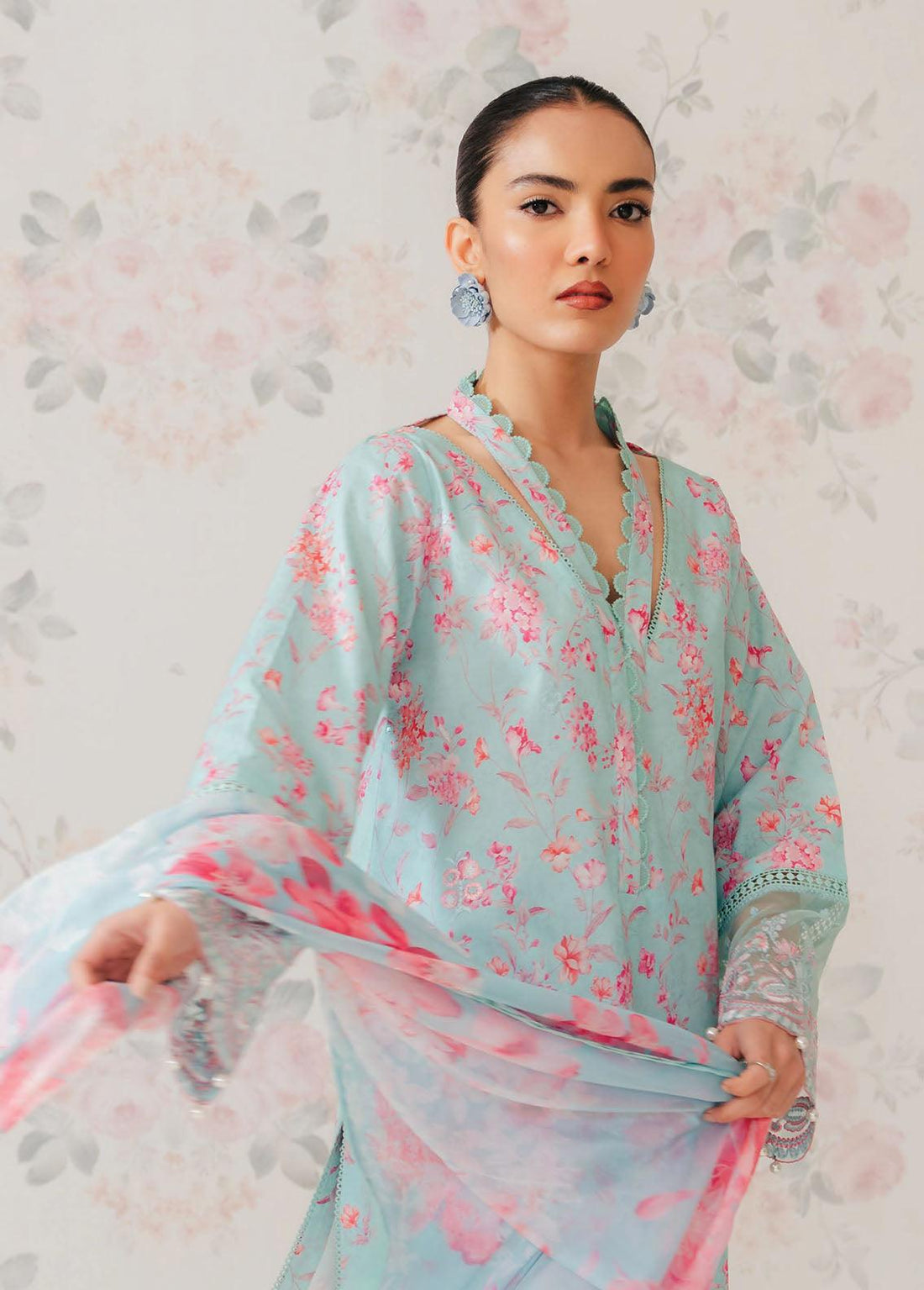 Afrozeh The Floral Charm Embroidered Lawn 3Pc Suit AL-24-V1-07 - House Of Anaya