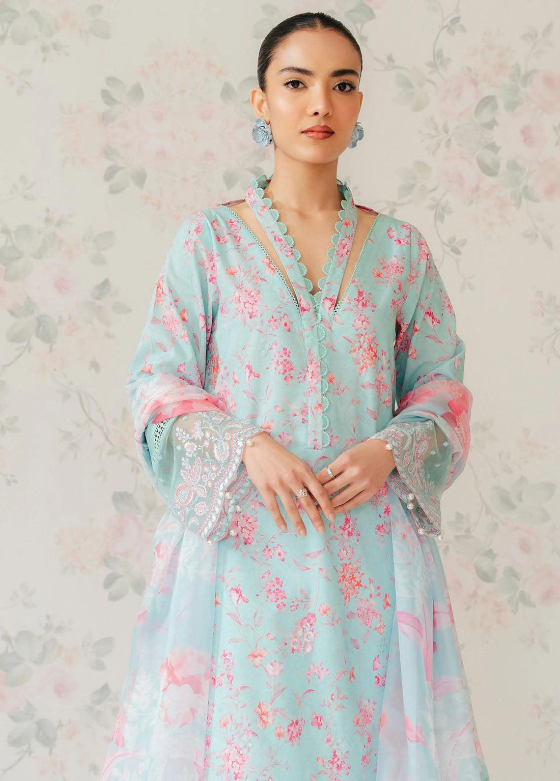 Afrozeh The Floral Charm Embroidered Lawn 3Pc Suit AL-24-V1-07 - House Of Anaya