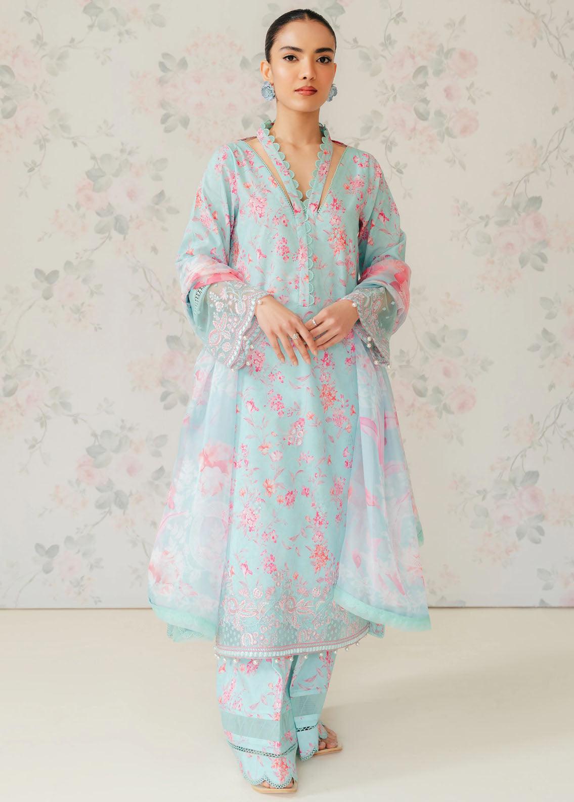 Afrozeh The Floral Charm Embroidered Lawn 3Pc Suit AL-24-V1-07 - House Of Anaya