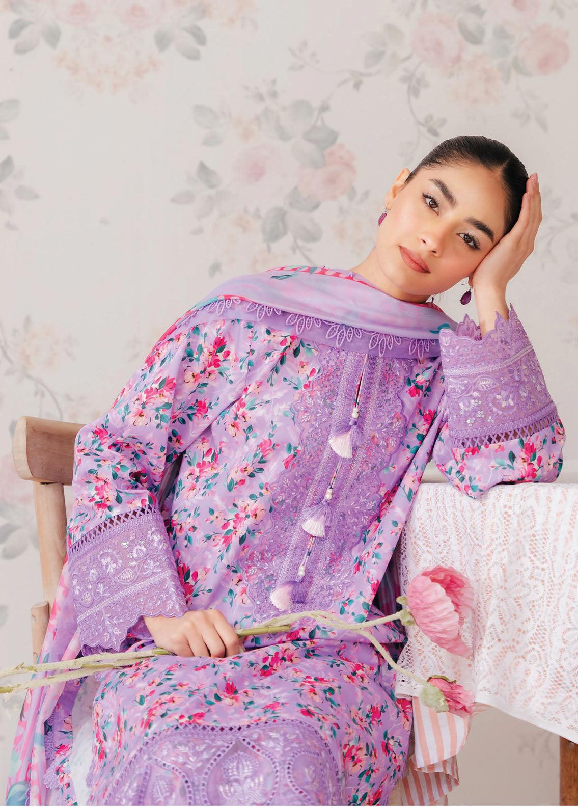 Afrozeh The Floral Charm Embroidered Lawn 3Pc Suit AL-24-V1-09 - House Of Anaya
