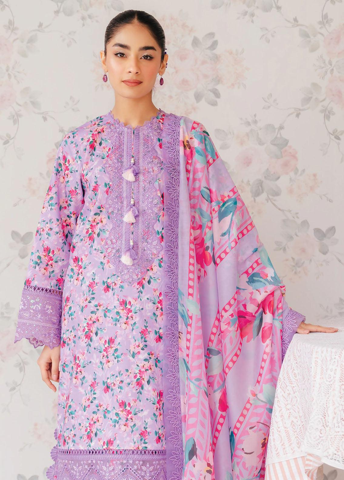 Afrozeh The Floral Charm Embroidered Lawn 3Pc Suit AL-24-V1-09 - House Of Anaya
