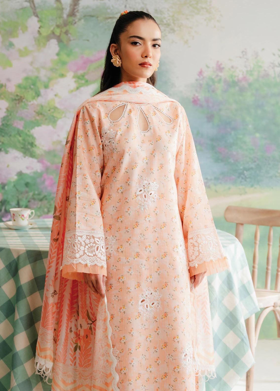 Afrozeh The Floral Charm Embroidered Lawn 3Pc Suit AL-24-V1-10 - House Of Anaya