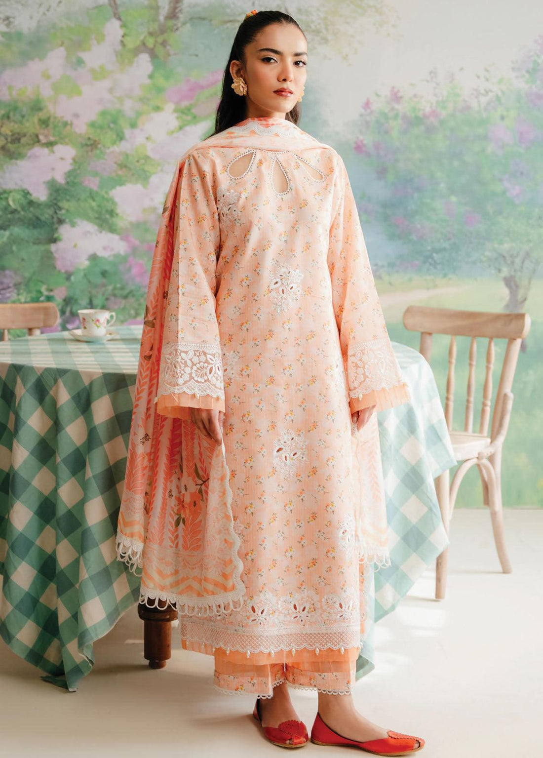 Afrozeh The Floral Charm Embroidered Lawn 3Pc Suit AL-24-V1-10 - House Of Anaya