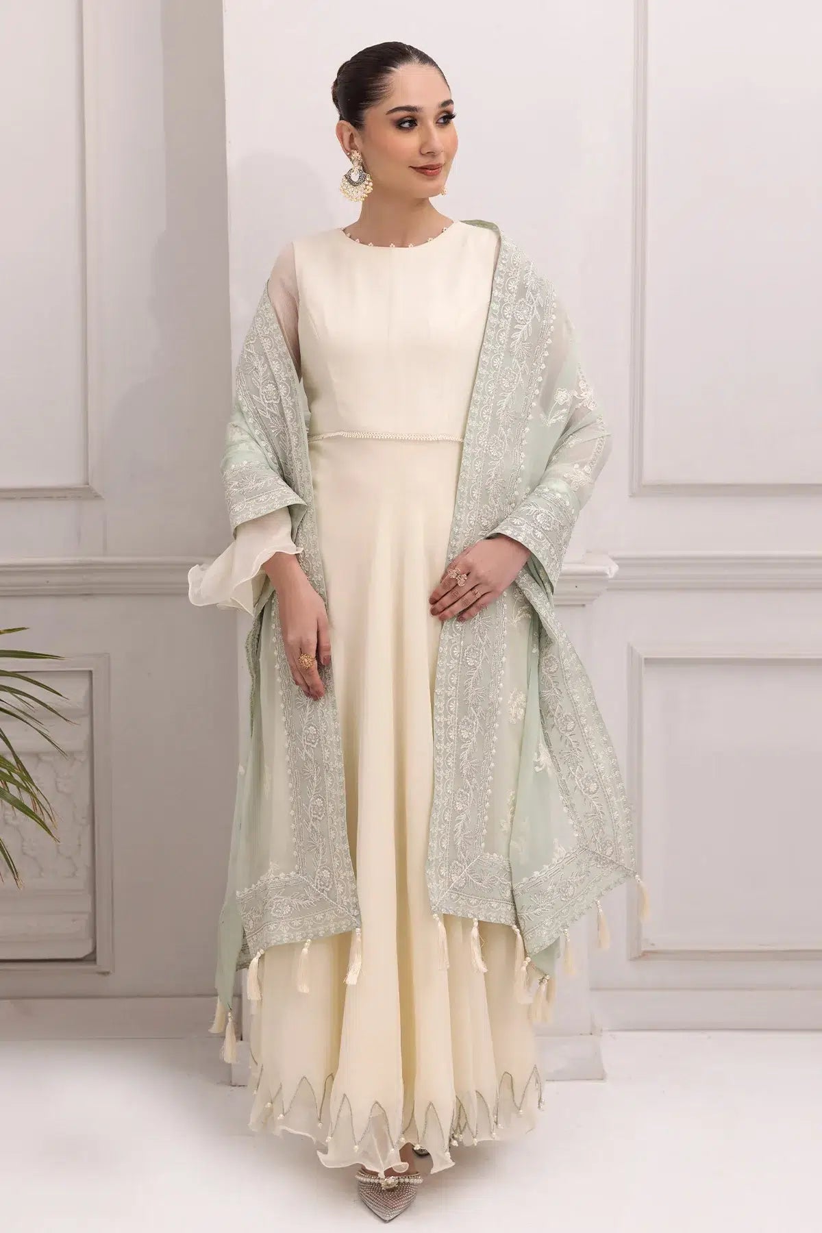 Alizeh | Formals Collection | Off White Dress 3 piece - RTW1007 - House Of Anaya