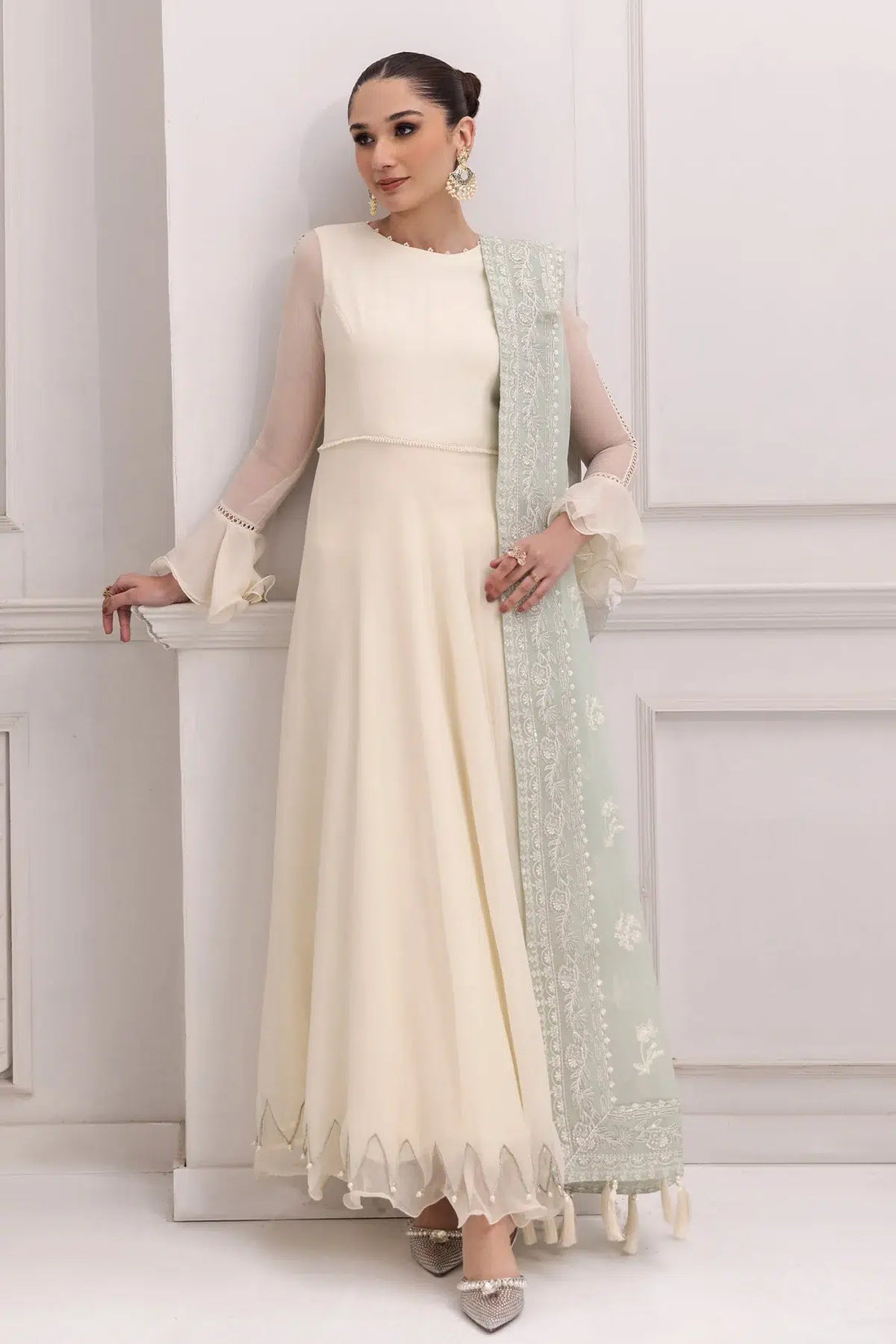 Alizeh | Formals Collection | Off White Dress 3 piece - RTW1007 - House Of Anaya