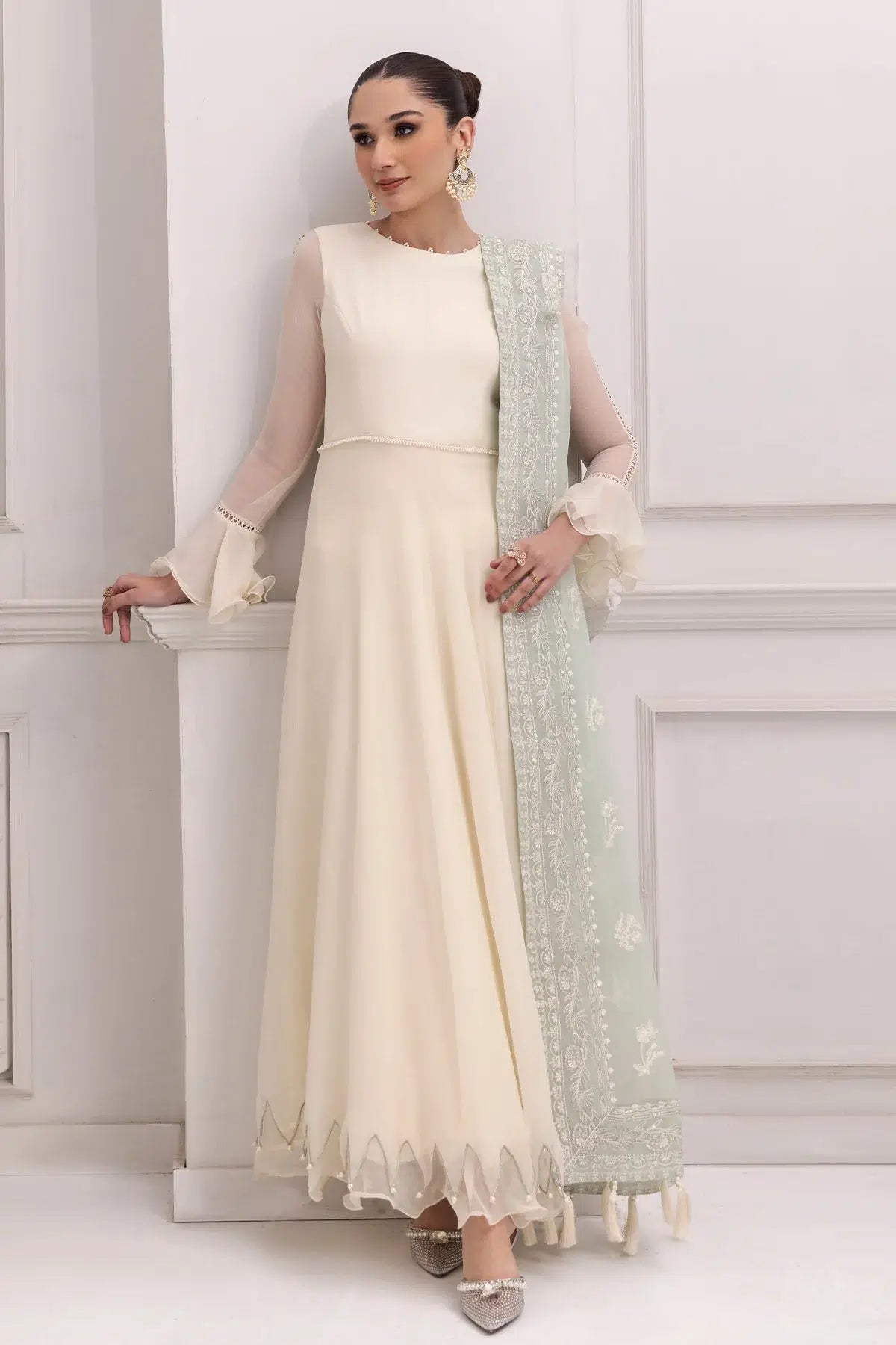 Alizeh | Formals Collection | Off White Dress 3 piece - RTW1007 - House Of Anaya