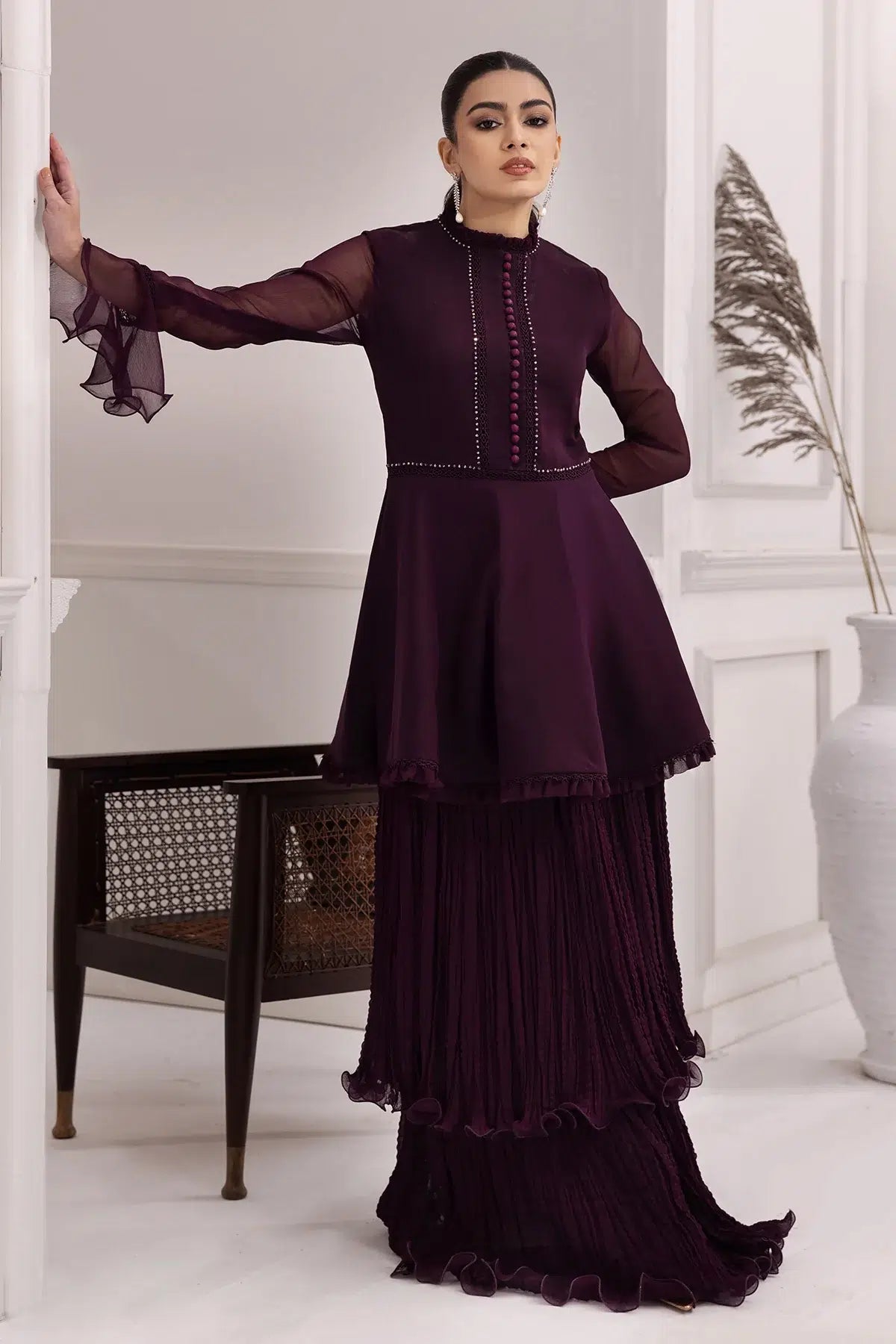 Alizeh | Formals Collection | Purple Frock 2 piece - RTW1001 - House Of Anaya