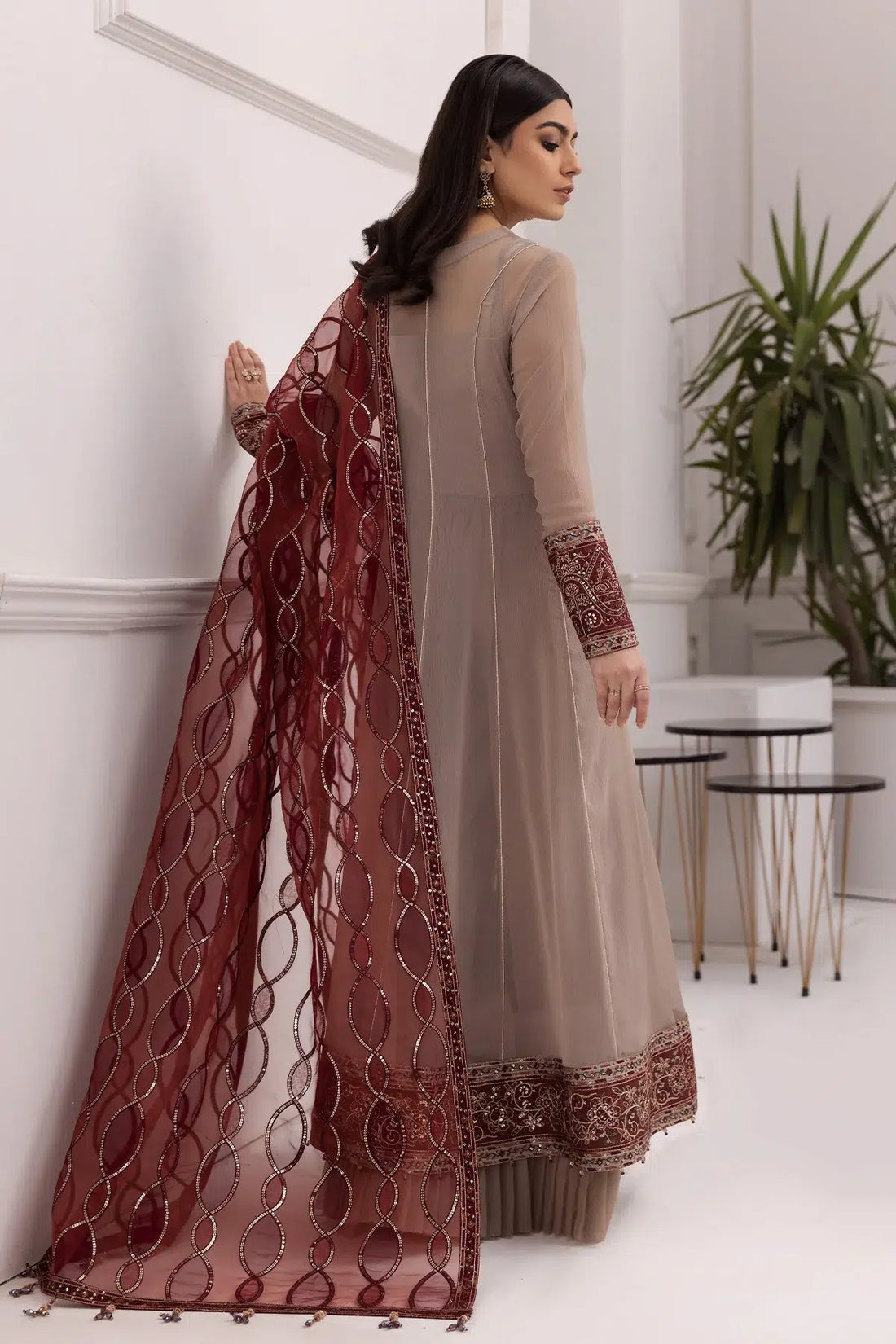 Alizeh | Formals Collection | Beige Dress 3 piece - RTW1010 - House Of Anaya