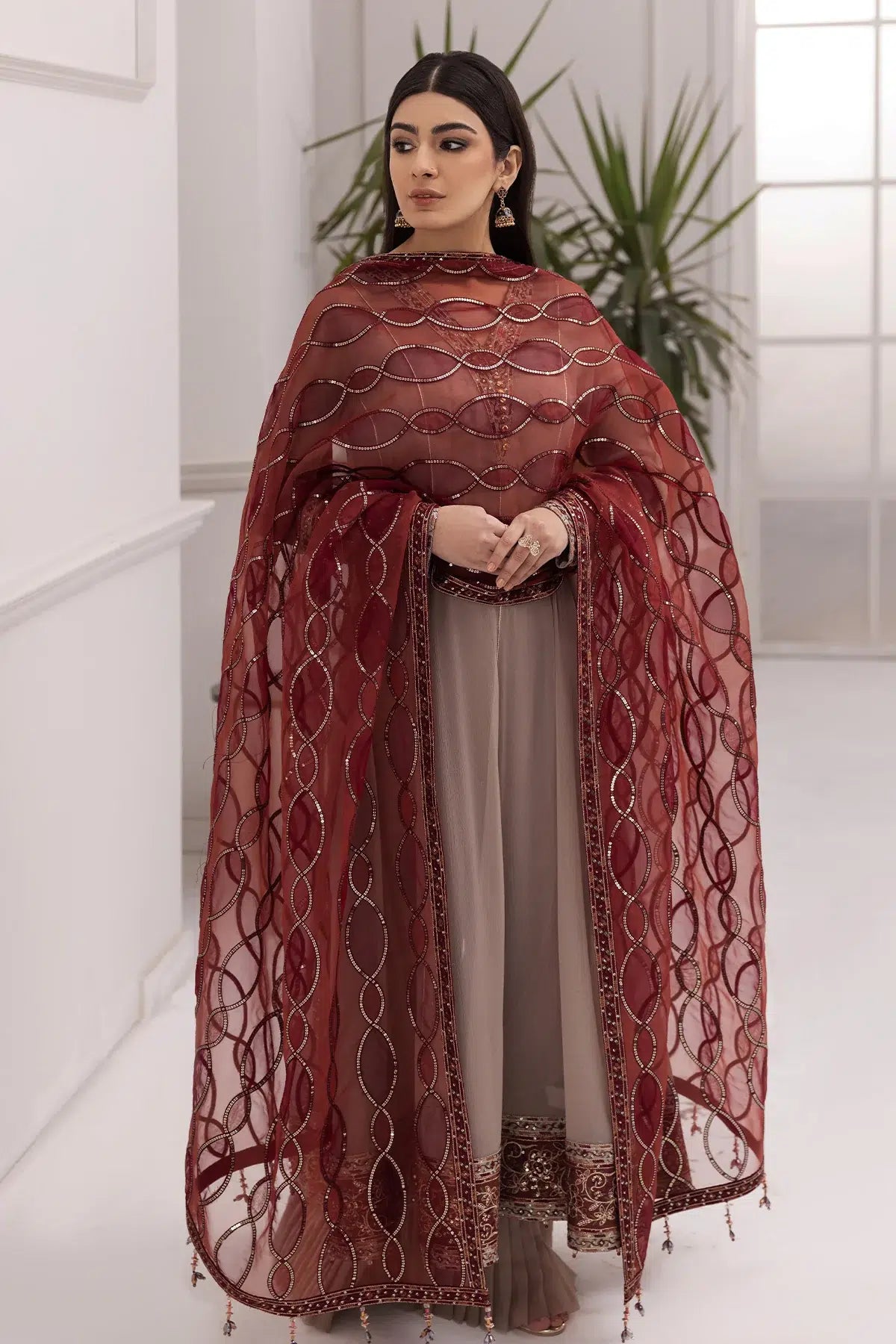 Alizeh | Formals Collection | Beige Dress 3 piece - RTW1010 - House Of Anaya