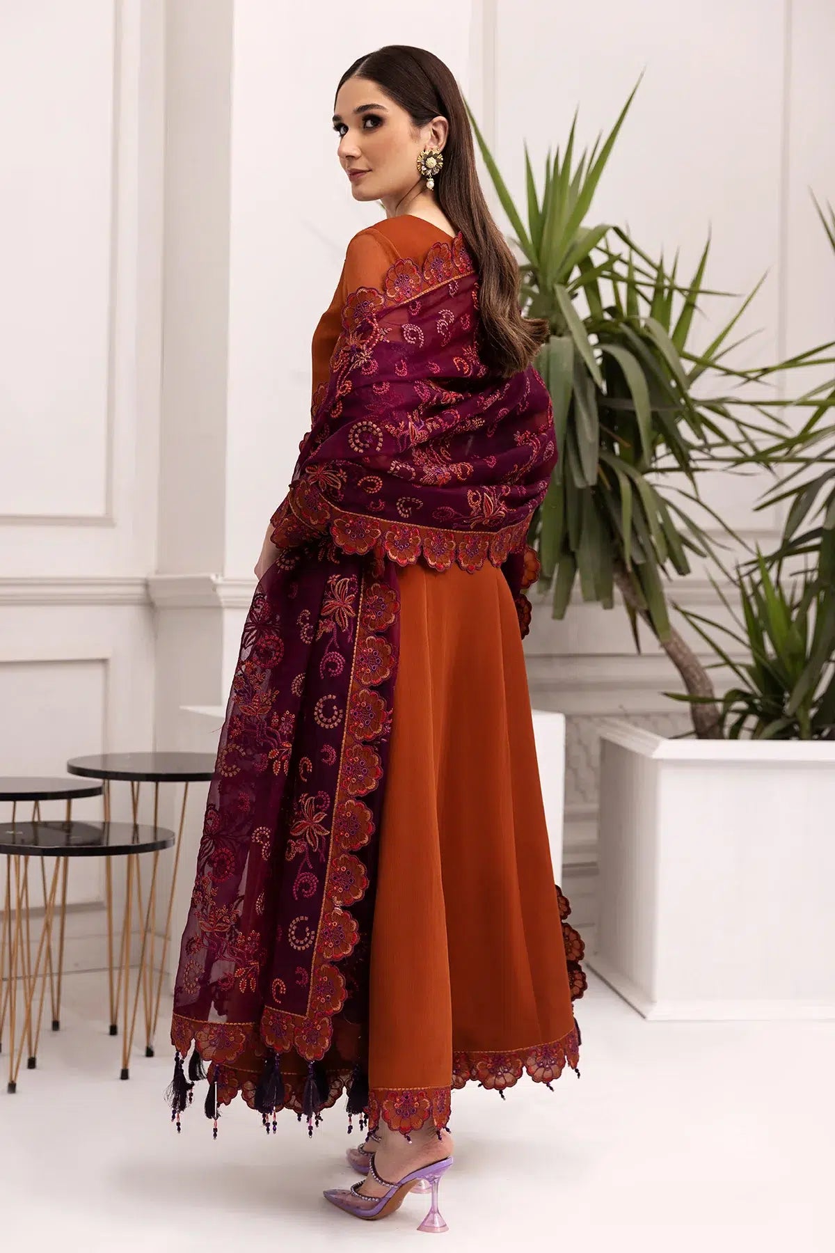 Alizeh | Formals Collection | Rust Dress 3 piece - RTW1011 - House Of Anaya