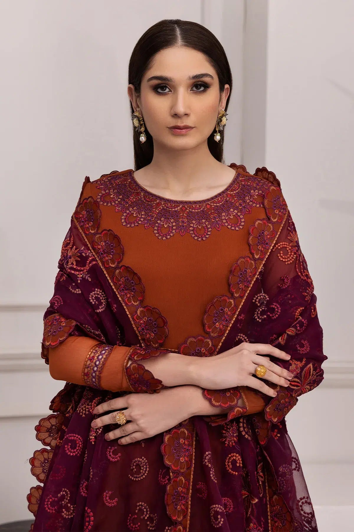 Alizeh | Formals Collection | Rust Dress 3 piece - RTW1011 - House Of Anaya