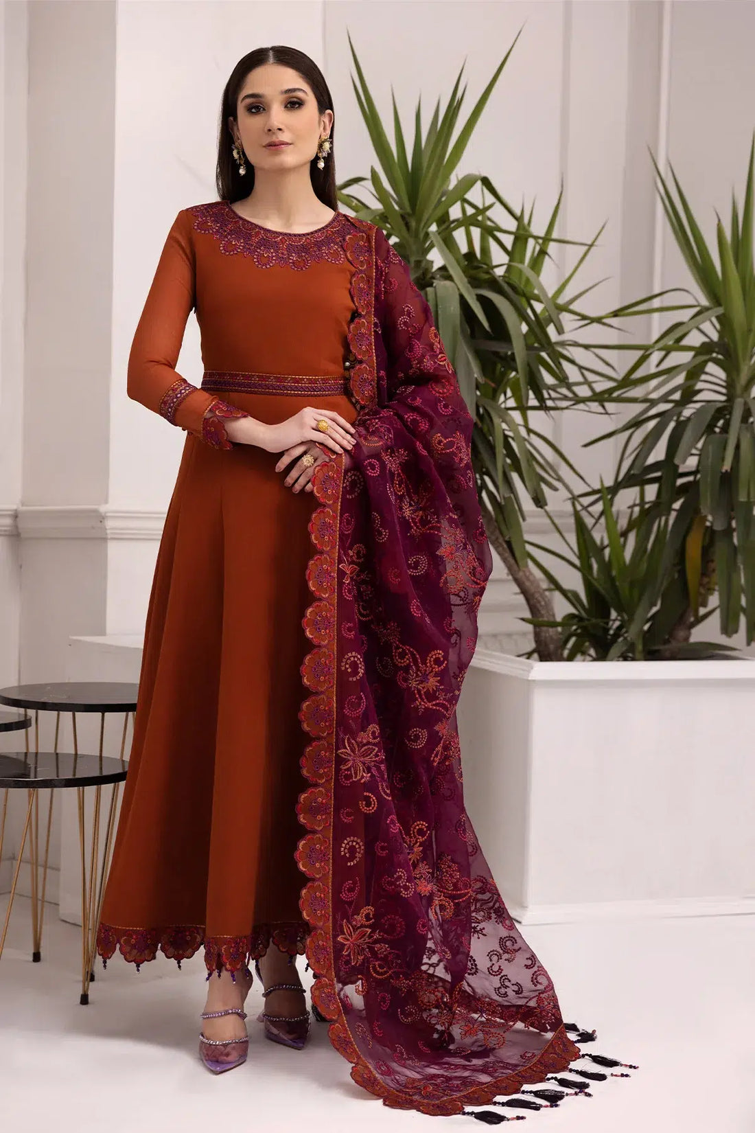 Alizeh | Formals Collection | Rust Dress 3 piece - RTW1011 - House Of Anaya