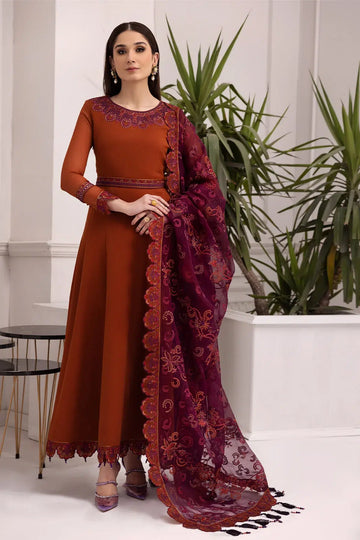 Alizeh | Formals Collection | Rust Dress 3 piece - RTW1011 - House Of Anaya