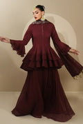 Alizeh | Formals Collection | Maroon Peplum 3 piece - RTW1014 - House Of Anaya