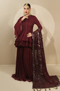 Alizeh | Formals Collection | Maroon Peplum 3 piece - RTW1014 - House Of Anaya