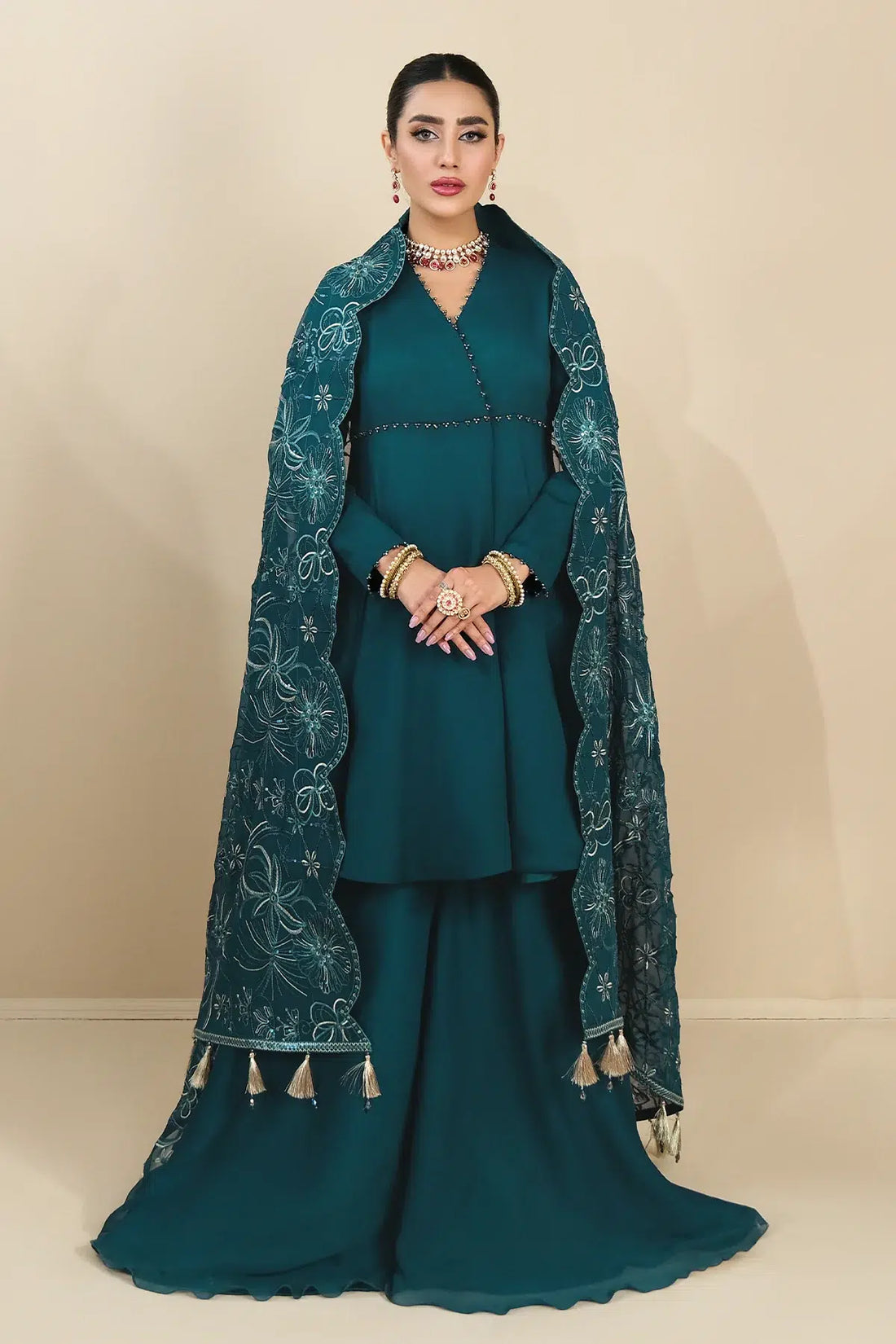 Alizeh | Formals Collection | Sea Green Peplum 3 piece - RTW1015 - House Of Anaya