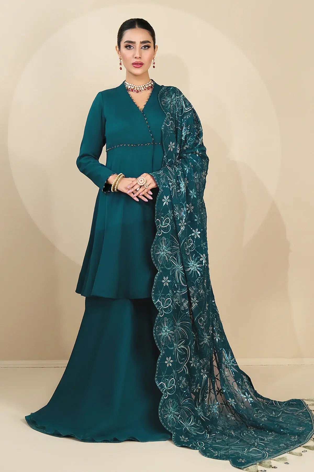 Alizeh | Formals Collection | Sea Green Peplum 3 piece - RTW1015 - House Of Anaya