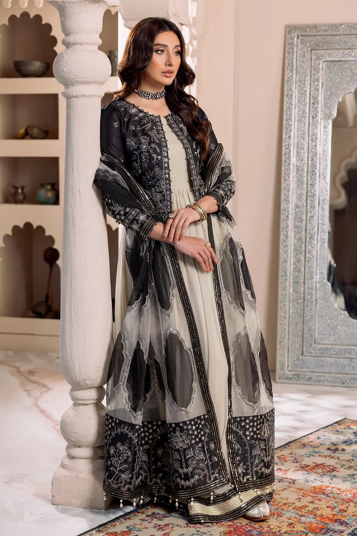 Alizeh | Formals Collection | Offwhite Black 4 piece - RTW1016 - House Of Anaya