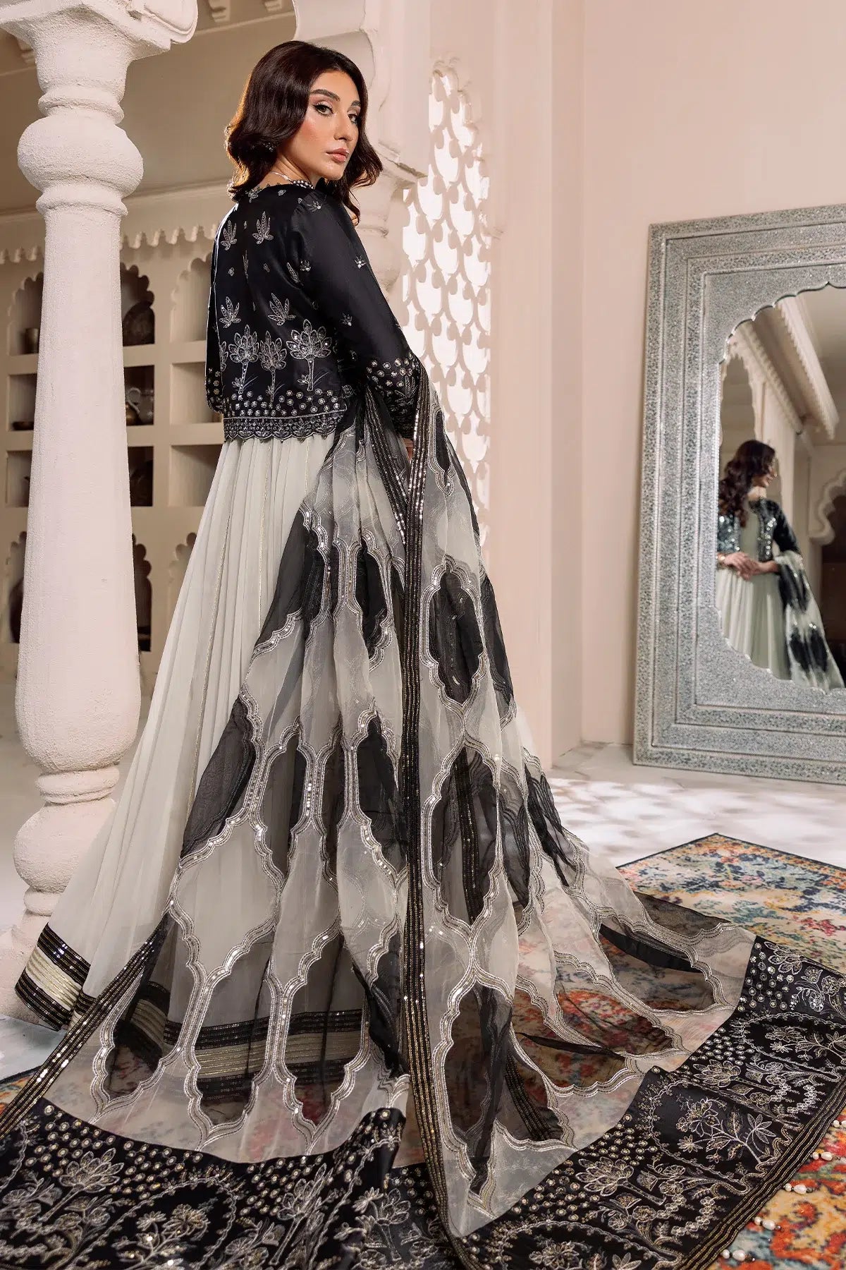 Alizeh | Formals Collection | Offwhite Black 4 piece - RTW1016 - House Of Anaya